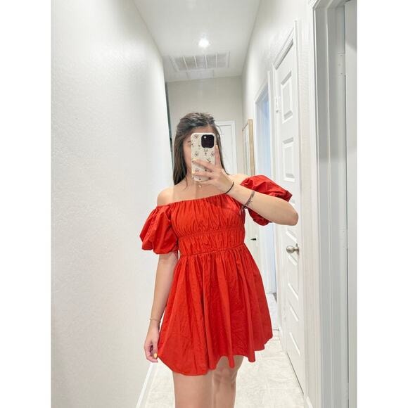 A&F Emerson Red Puff Sleeve Mini Dress - Size Small - Picture 1 of 4